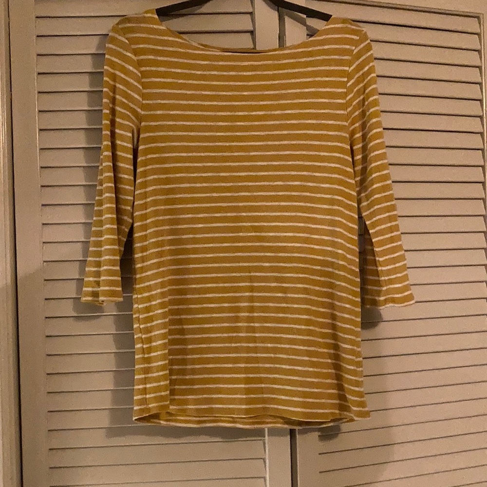Autumn gold and white striped 3/4 sleeve T-shirt
